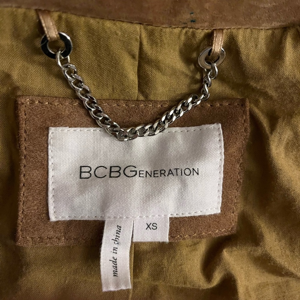 BCBGeneration Camel Brown Suede Leather Moto Jacket Extra Small - Picture 6 of 6